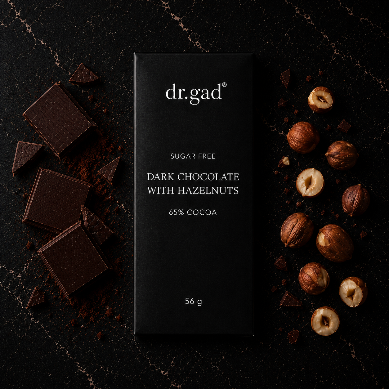 Sugar Free Dark Chocolate with Roasted Hazelnuts | 56 g