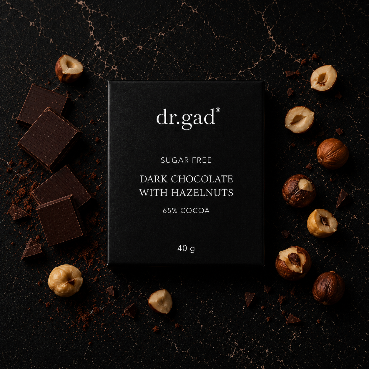 Sugar Free Dark Chocolate with Roasted Hazelnuts | 40 g